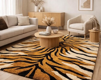 Tiger Stripe Hand Tufted Rug, Modern Area Rug, Animal Print Carpet, Luxury Living Room Rug, Custom Handmade Tufted Rug, Bedroom Floor rugs