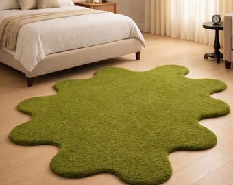 Modern Organic Green Rug – Unique Irregular Shape Living Room Accent Carpet rugs