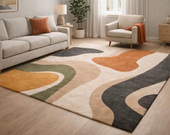 Modern Abstract Area Rug, Hand Tufted Living Room Carpet, Contemporary Soft Floor Rug, Colorful Geometric Home Decor Rug, Bedroom Large Rugs