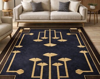 Gold Rug, Geometric Living Room Carpet, Luxury Handmade Tufted Rug, Modern Floor Rug, Custom Size Rugs