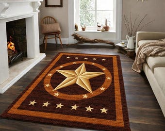 Western Star Rug, Rustic Brown Area Rug, Texas Lone Star Carpet, Farmhouse Decor Rug, Southwestern Rug, Hand Tufted Carpet, Living Room Rugs