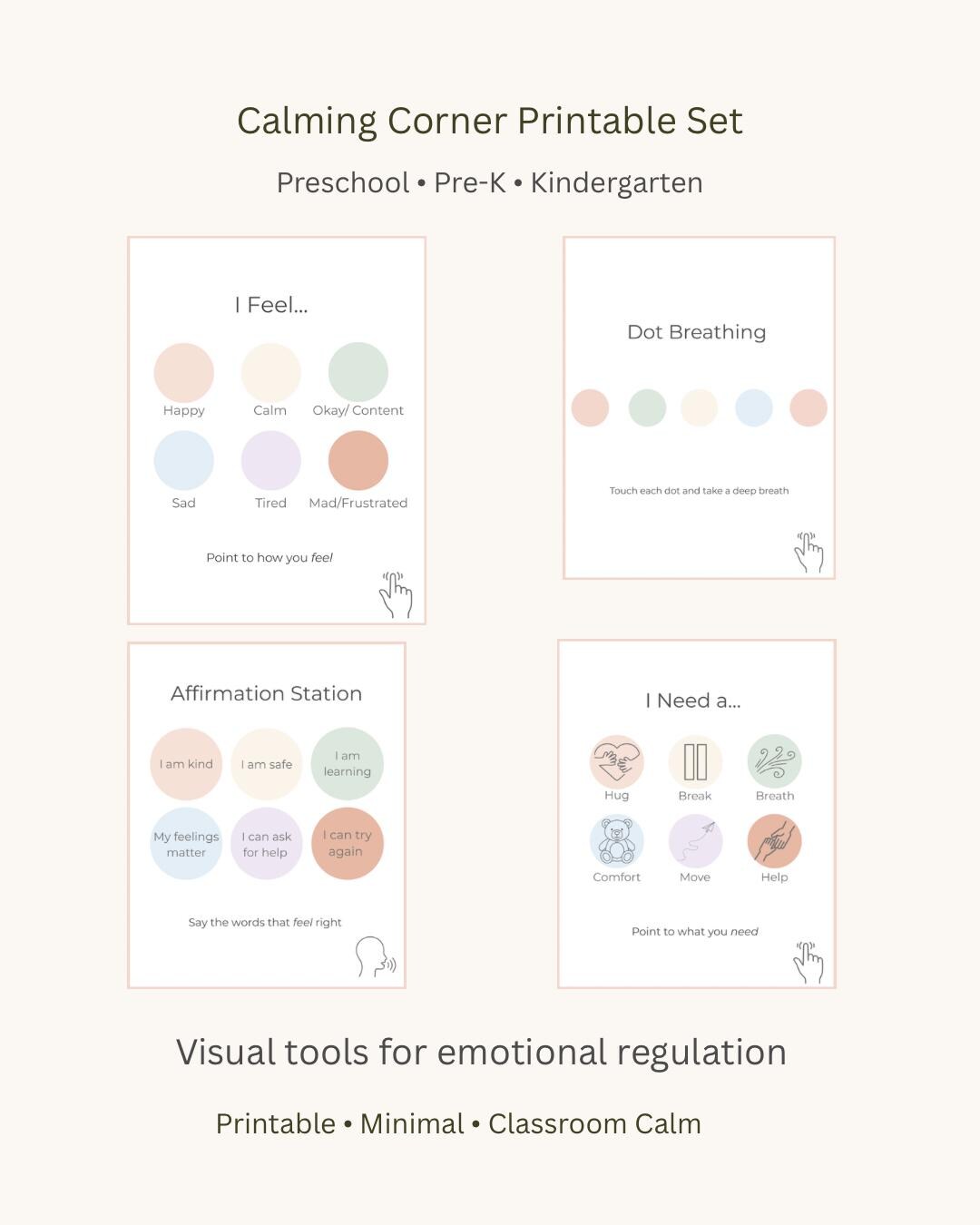 Calming Corner Printable Set | Preschool Emotional Regulation Visuals ...