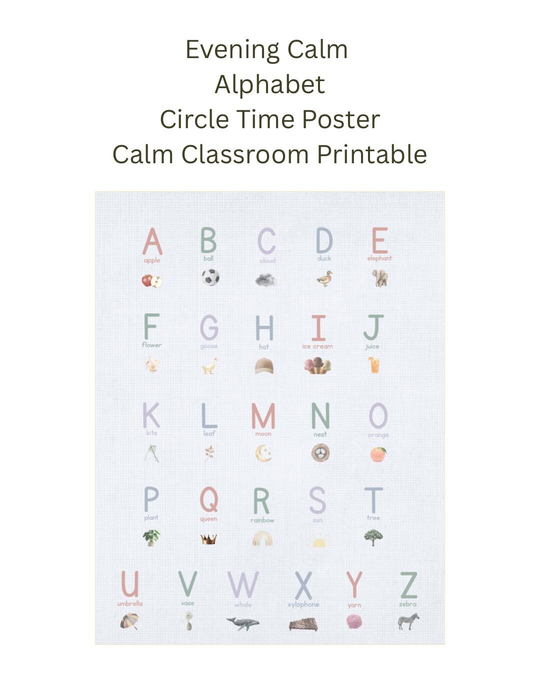 Evening Calm Alphabet Circle Time Poster | Calm Classroom Learning ...