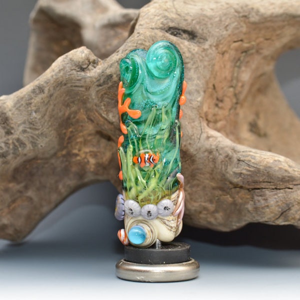 1/4" BHB - Coral Reef Dread Bead - Lampwork Glass Sculpture - SRA