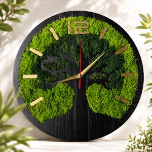 Tree of Life Moss Wall Clock, Handmade Ash Wood Clock, Stabilized Moss Wall Decor, Nature Wall Art, Unique Housewarming Gift
