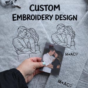 Broderad tröja med eget foto | Skiss från foto | personliga presenter till par | broderimönster med linjekonst