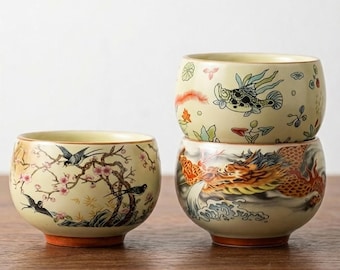Tasse à thé japonaise en céramique faite main - Accessoires de thé de kung-fu rétro, résistants à la chaleur (185 ml)