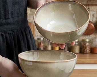 Ciotola in ceramica vintage – 500 ml, forma irregolare, ideale per riso, zuppa e noodles / Adatta al microonde, stoviglie da cucina