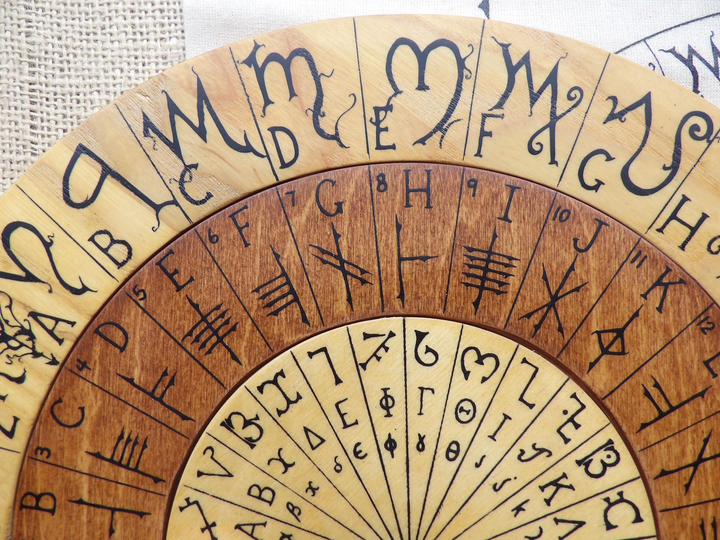 Cipher Rune Alphabet Cypher Wheel, Cipher Wheel, Wood With Theban, Ogham, Enochian, & Celtic ...