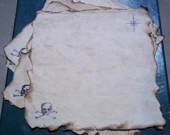 Treasure Map, Fill in the Map Yourself, Blank Treasure Map, Aged Paper, Skull and Cross Bones, Burnt Edges, Authentic, Fun for Kids