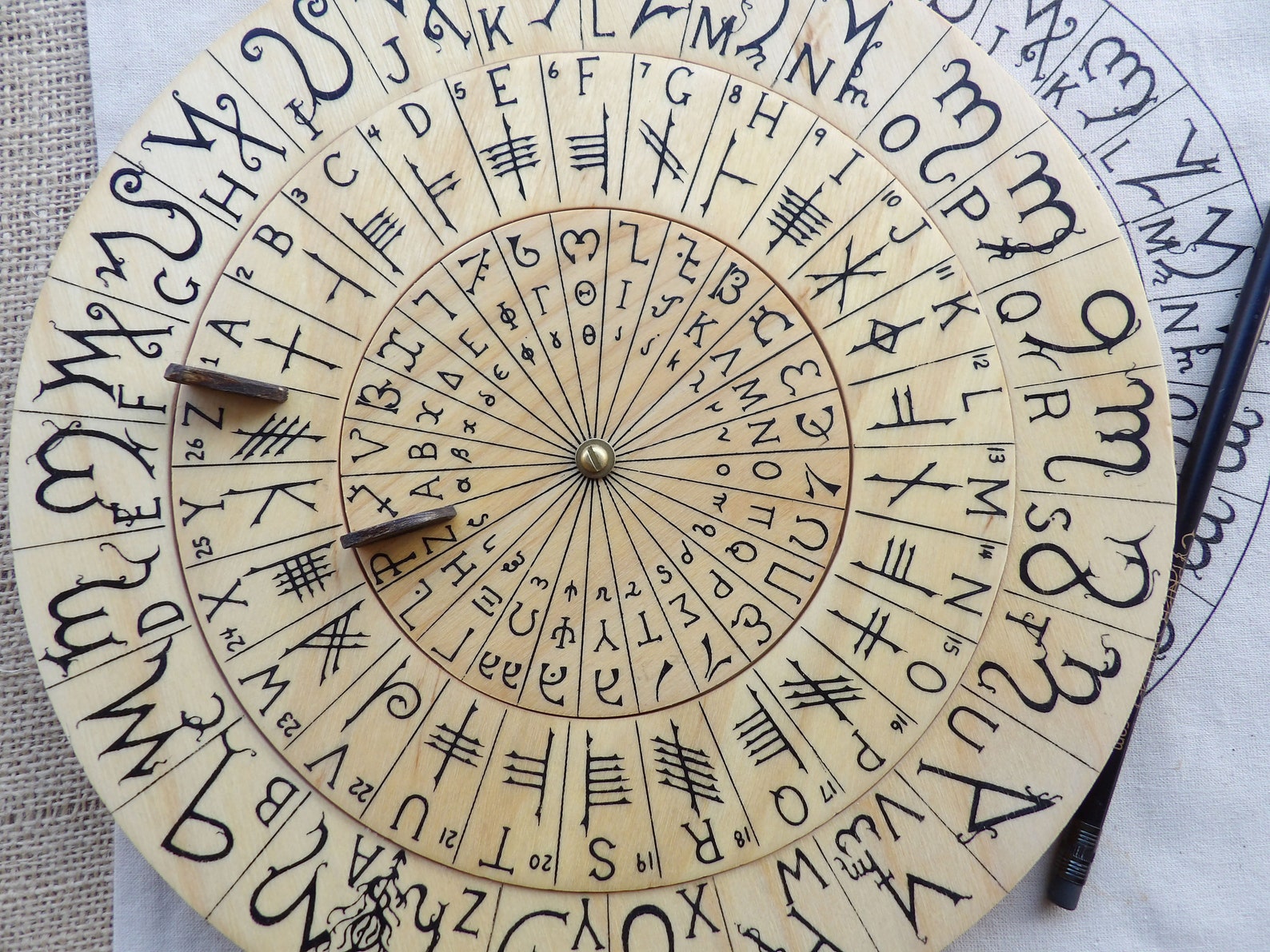 Cypher Wheel Cipher Wheel Wood Theban Ogham Enochian - Etsy