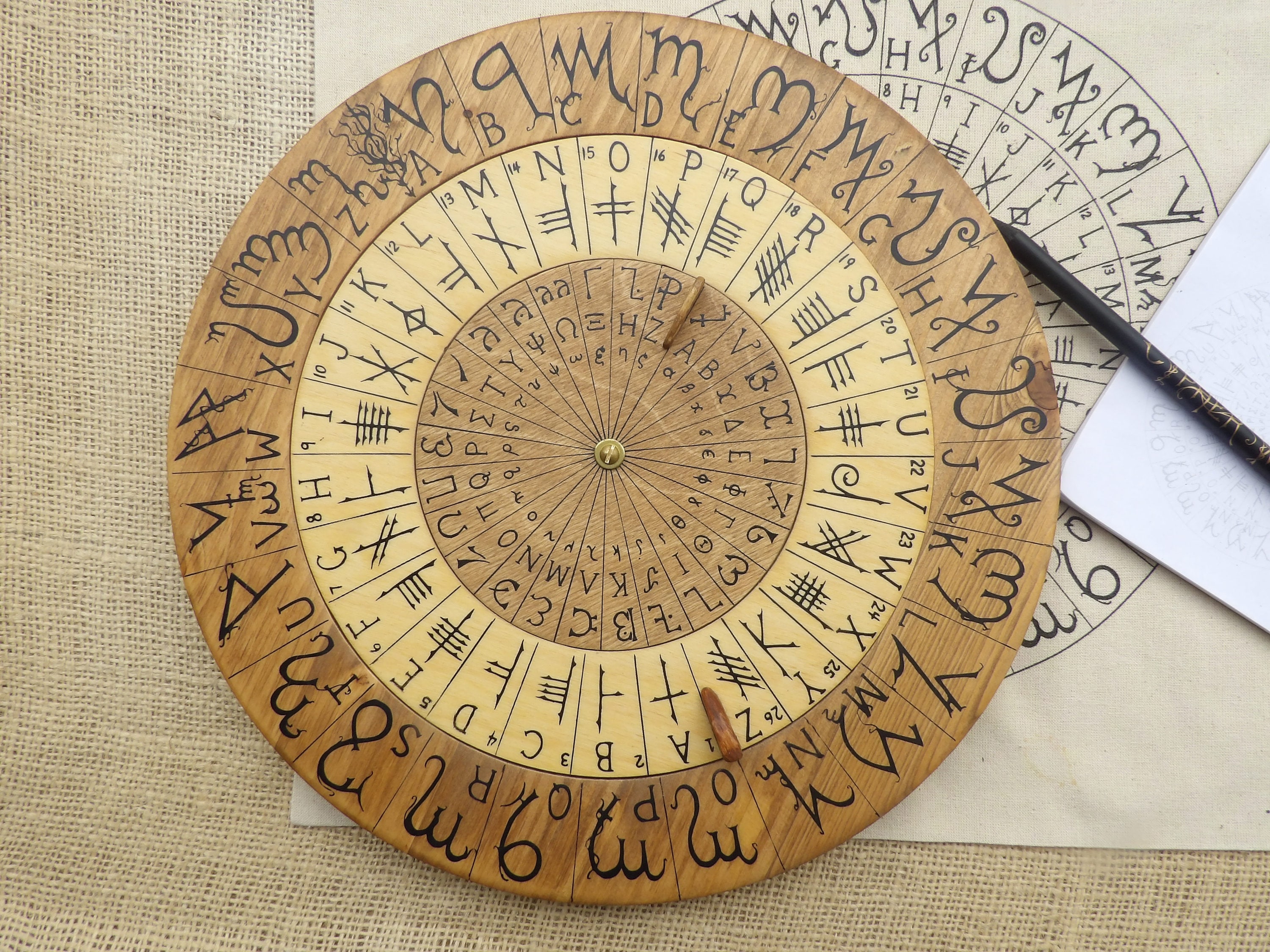 Cypher Wheel Cipher Wheel Wood Theban Ogham Enochian | Etsy