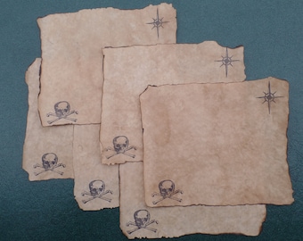 6 Treasure Maps, Fill in the Map Yourself, Blank Treasure Map, Aged Paper, Skull and Cross Bones, Pirate Map, Fun for Kids, 8.5 in X 12 in.