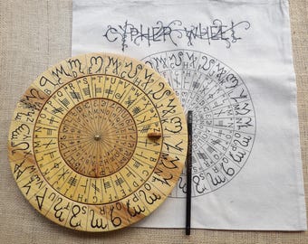 Handcrafted Maple Cypher Wheel: Runes, Theban, Ogham, Enochian