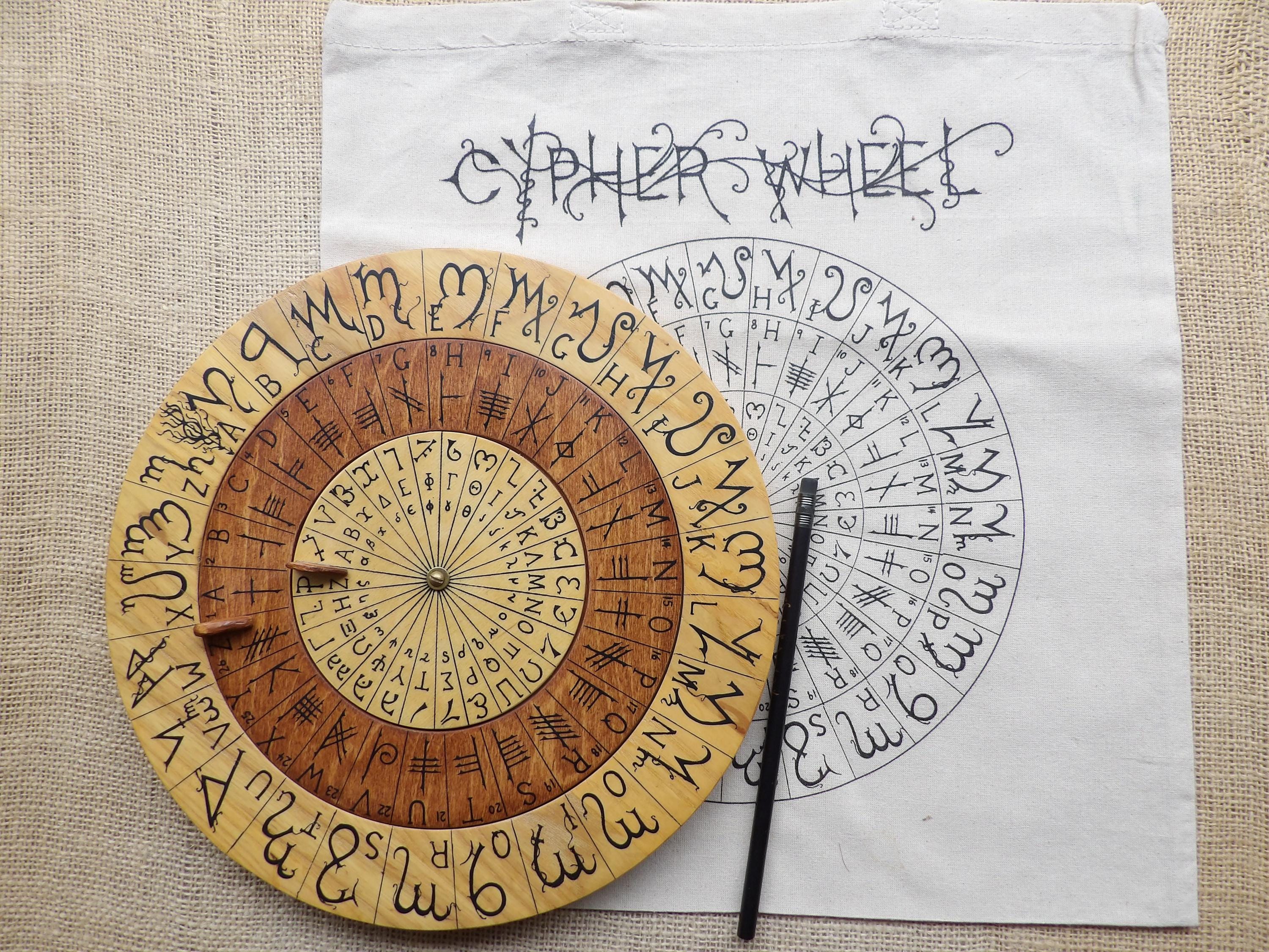 Cypher Wheel, Cipher Wheel, Wood With Theban, Ogham, Enochian