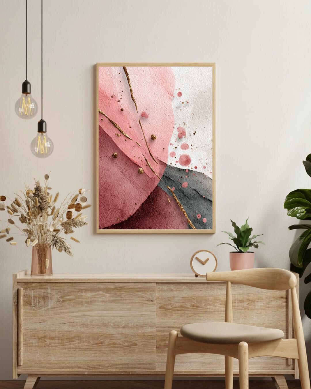 Blush Pink Gold Abstract Wall Art Print | Soft Rose Mauve Modern Flow ...