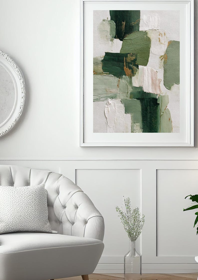 Forest Green Sage Abstract Wall Art Print | Bold Textured Blocks Modern ...