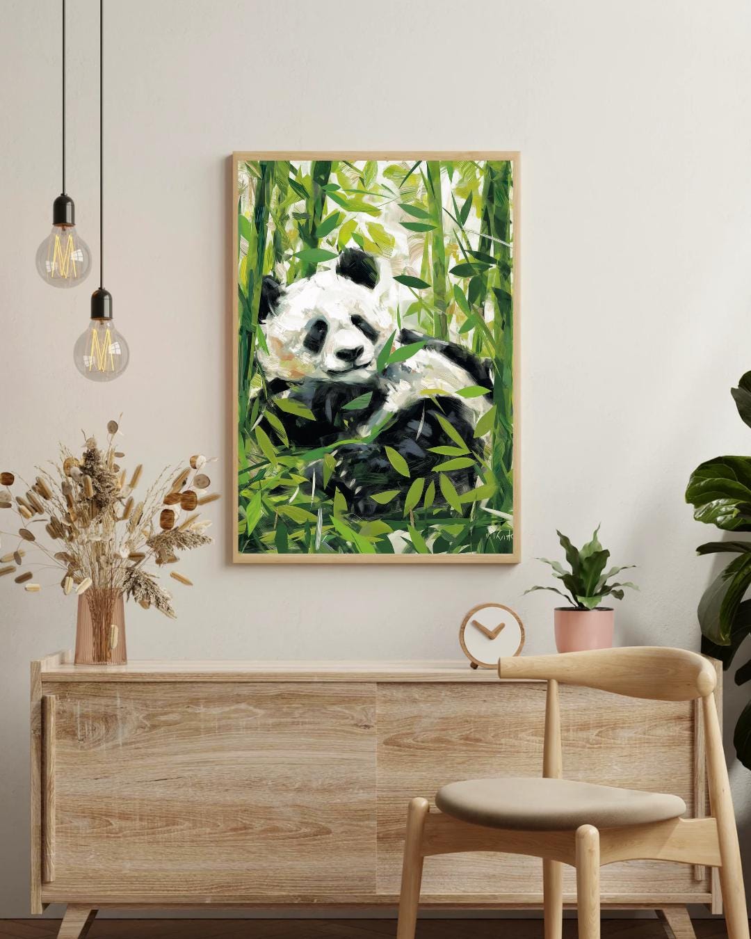 Bamboo Panda Wall Art Print | Lush Green Modern Animal Poster ...