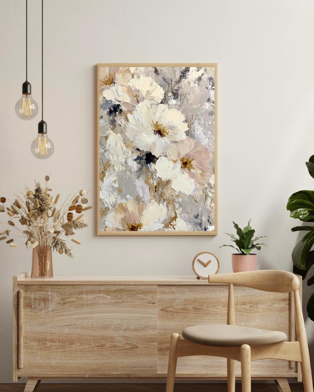 Neutral White Beige Floral Abstract Wall Art Print | Cream Taupe Gold ...