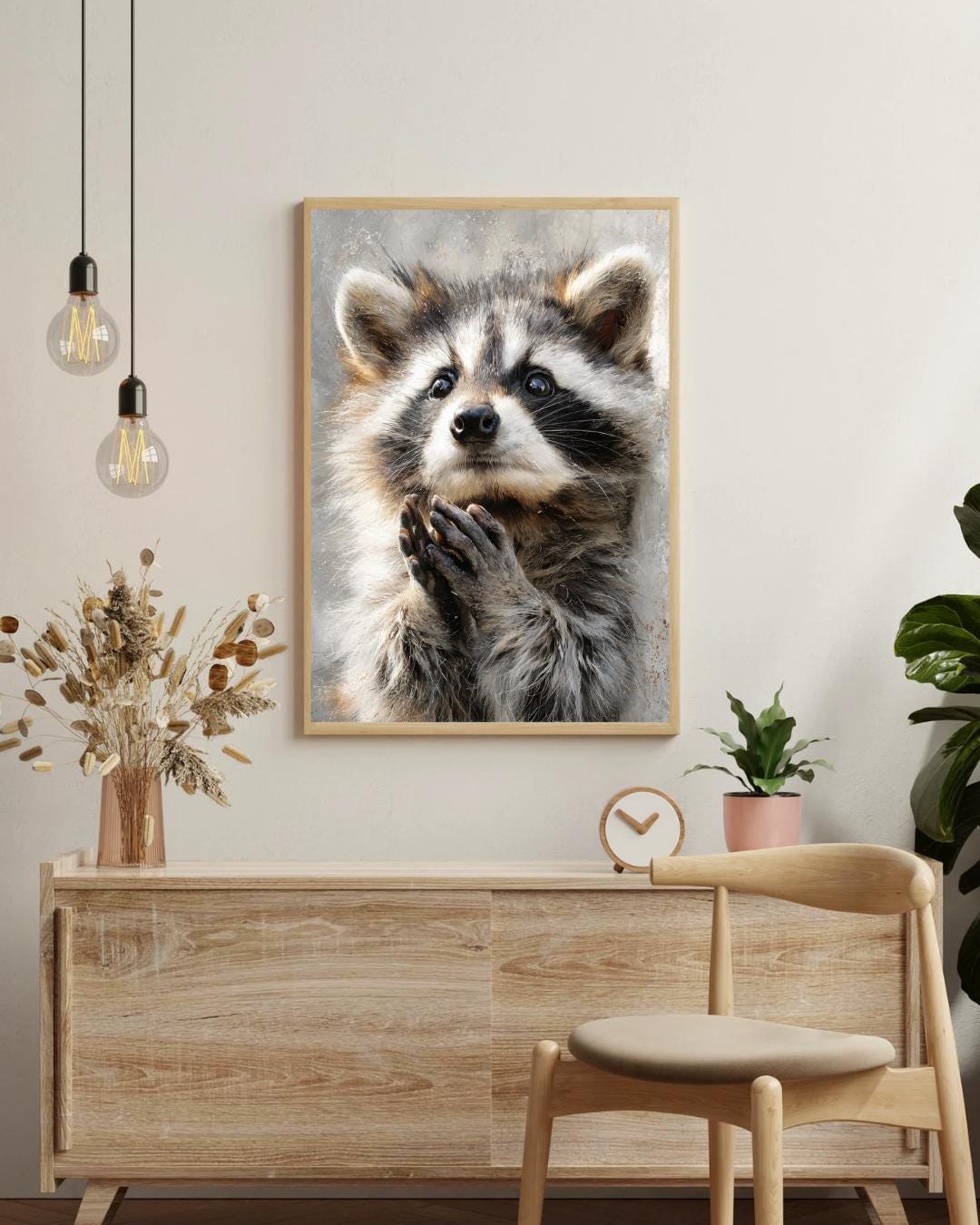 Praying Raccoon Wall Art Print | Soft Realistic Cute Animal Portrait ...