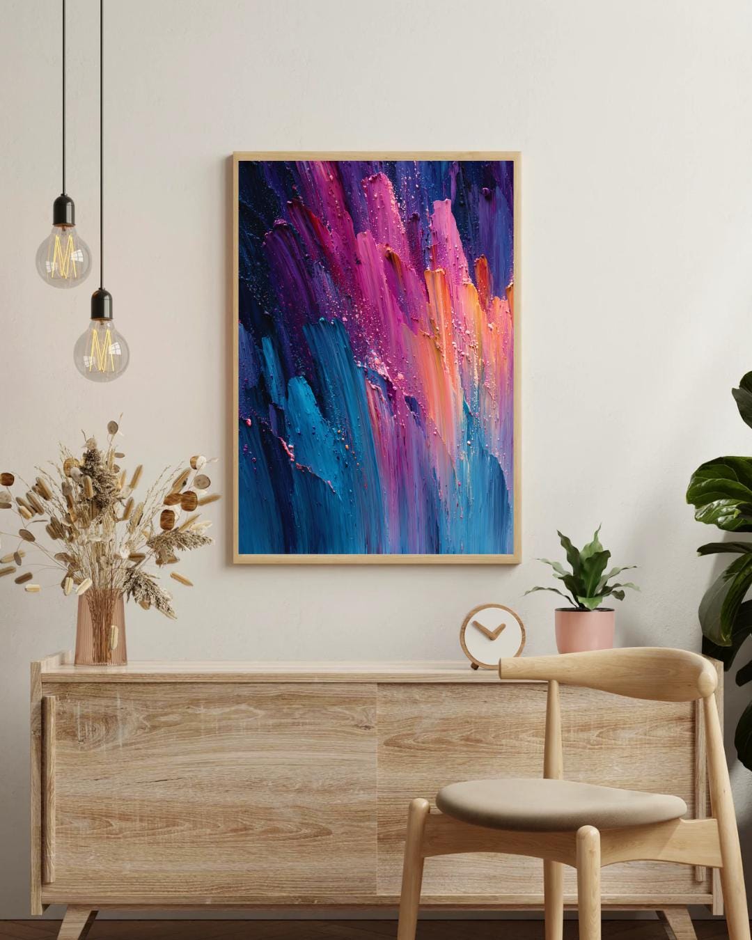 Vibrant Abstract Wall Art Print | Purple Pink Blue Magenta Teal Impasto ...