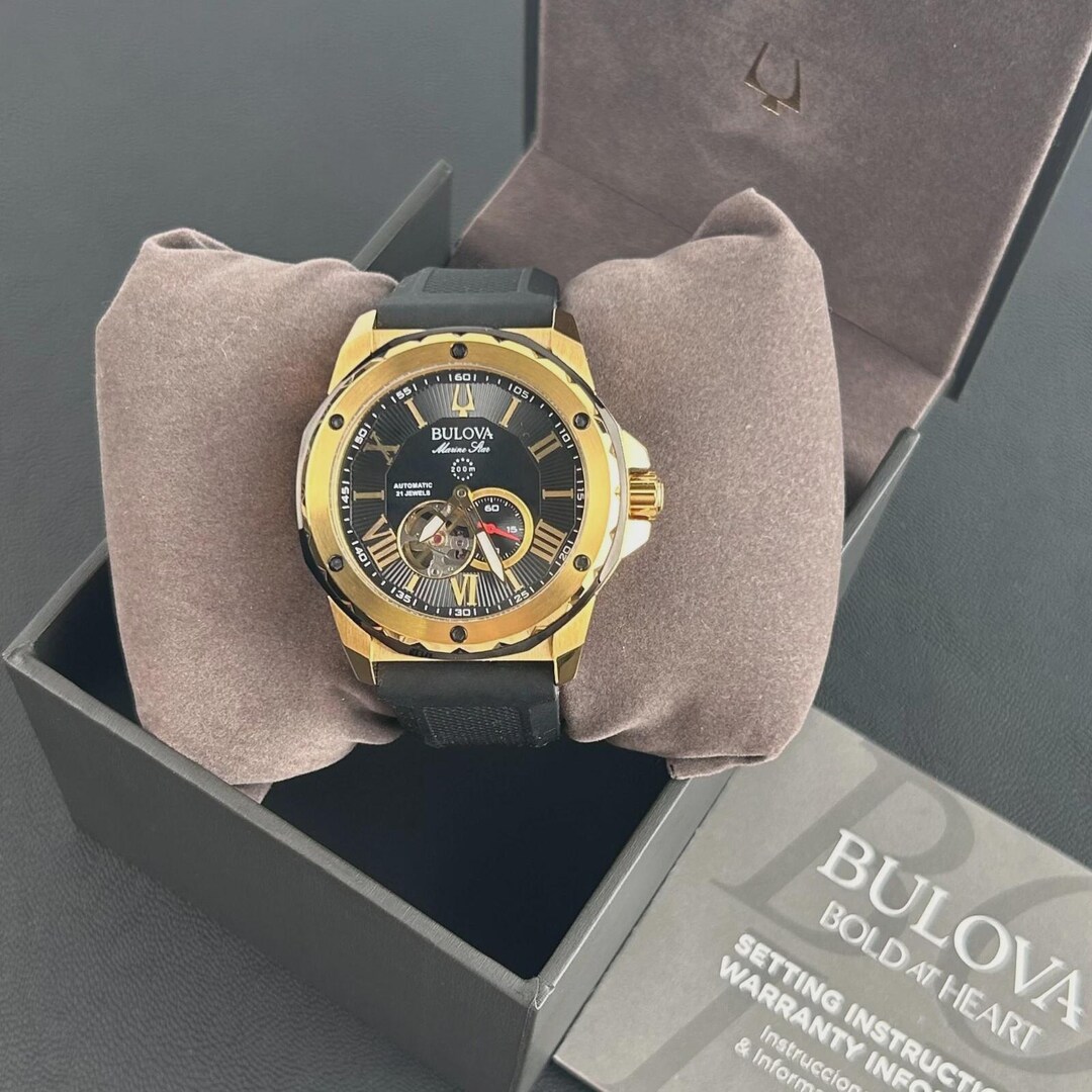 Bulova Marine Star Black Dial-black Silicon Strap 98A272 Automatic Men ...