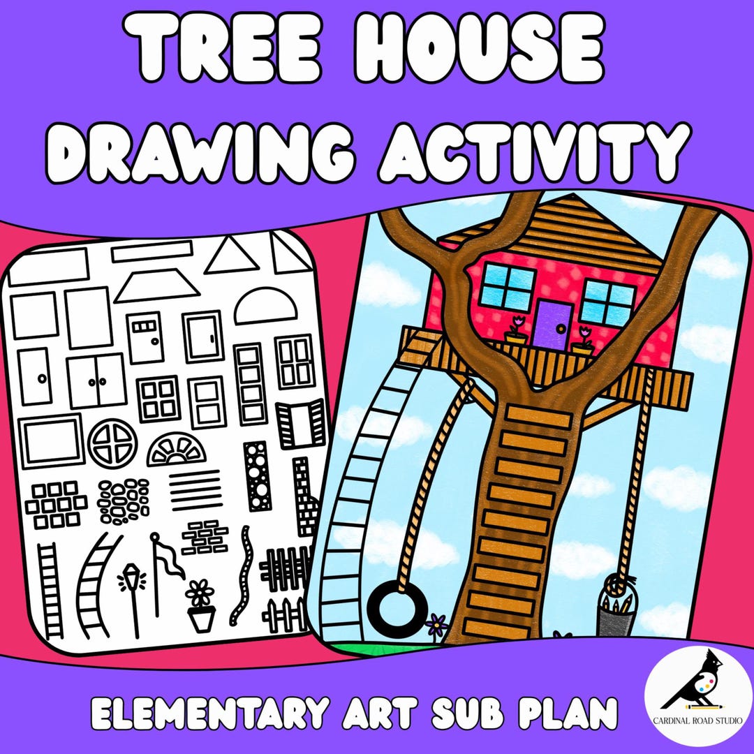 Tree House Drawing Lesson Printable, Elementary Art Sub Plan, No Prep ...