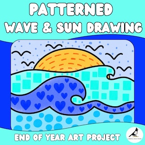 End of Year Art Project, Patterned Wave Sun Directed Drawing, Elementary K-5