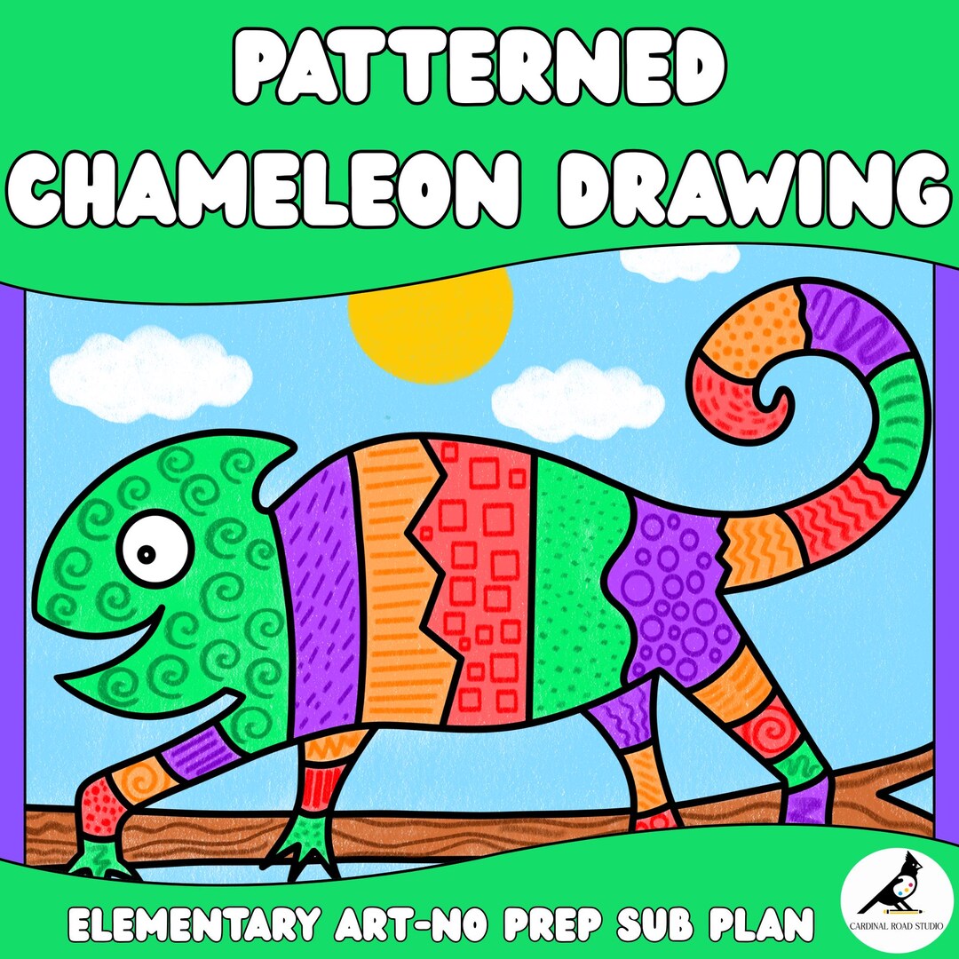 Chameleon Drawing Lesson Printable, Elementary Art Sub Plan, No Prep ...