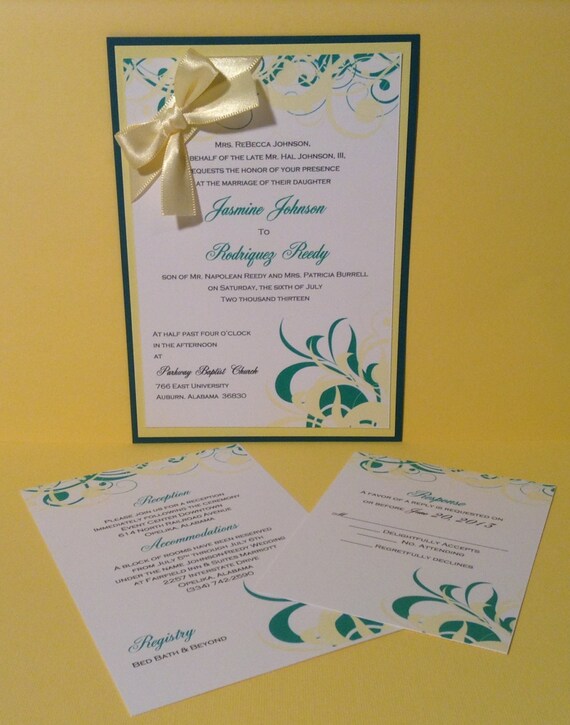 Lemon Yellow And Green Triple Layered Wedding Invitation Set Etsy