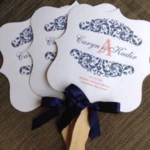Navy Blue and Coral Wedding Program Fan