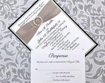 Classic Black, White, and Silver Wedding Invitation Set