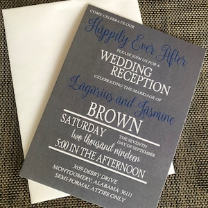 Royal Blue and Silver Wedding Reception Invitation