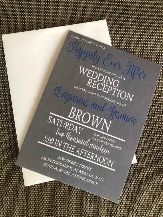 Royal Blue And Silver Wedding Reception Invitation Etsy