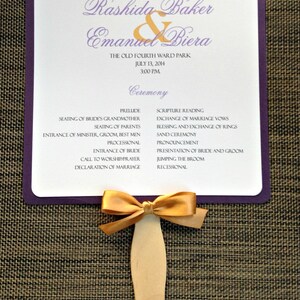 Dark Purple and Gold Wedding Program Fan
