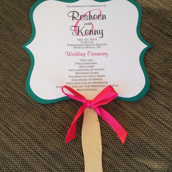 Teal and Fuschia Wedding Program Fan