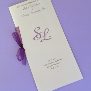 Metallic Silver and Purple Bifold Wedding Program