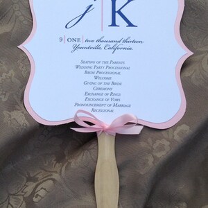 Pink and Navy Two Sided Wedding Fan Program