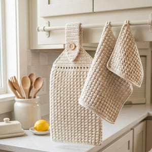 Mönster för virkad disktrasa, disktrasa i lantlig stil, set med kökshanddukar, heminredning, virkgåva, fotoguide, nybörjarvänlig virkning