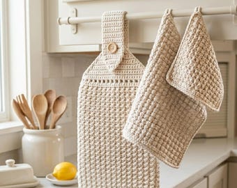 Dishcloth Crochet Pattern , Farmhouse Dishcloth , Kitchen Towel Set , Home Decor , Crochet Gift , Photo Guide , Beginner Friendly Crochet