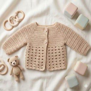 Modèle de cardigan pour bébé au crochet Pdf, pull pour bébé, tenue pour bébé au crochet, cardigan pour nouveau-né (0-12 mois), cadeau de baby shower, crochet facile