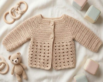 Crochet Baby Cardigan Pattern Pdf , Baby Sweater , Crochet Baby Outfit , Newborn Cardigan (0-12 Months) , Baby Shower Gift , Easy Crochet