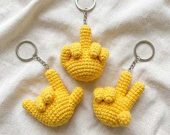Crochet Hand Keychain Pattern PDF , Trendy Hand Gestures Charm, Amigurumi Bag Charm, Crochet Gift, Victory, Rock, Middle Finger, Photo Guide
