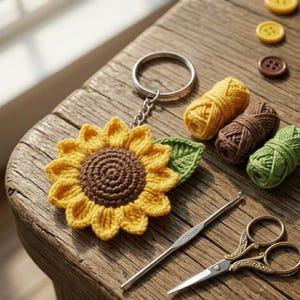 Crochet Sunflower Keychain Pattern Pdf , 3d Sunflower Crochet ,Amigurumi Sunflower , Bag Charm ,Gift For Her ,Photo Guide ,Beginner Friendly
