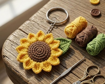 Sonnenblume Schlüsselanhänger Muster, Pdf häkeln, 3D Sonnenblume häkeln, Amigurumi Sonnenblume, Taschenanhänger, Geschenk für Sie, Fotoanleitung, anfängerfreundlich