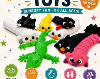Cute Flexi Animal Toys | 3D Printed Articulated Fidgets | Collectible Desk Pets | Gift for All Ages