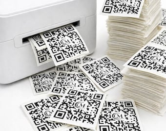 Pegatinas de código QR personalizadas en blanco y negro / Vinilo impermeable para menús (50 x 50 mm)