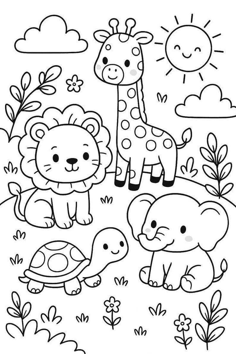 Printable Safari Animal Coloring Pages for Kids | - Etsy