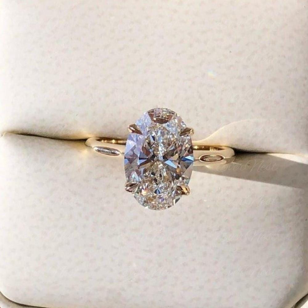 3 CT Oval Cut Moissanite Engagement Ring 14K Solid Gold Hidden Halo ...