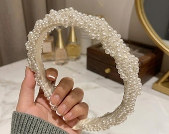 Flätat pärlhårband med glitter, Brudhårsringar, Elegant pärlhårband, Bröllopshaarband, Festhåraccessoar